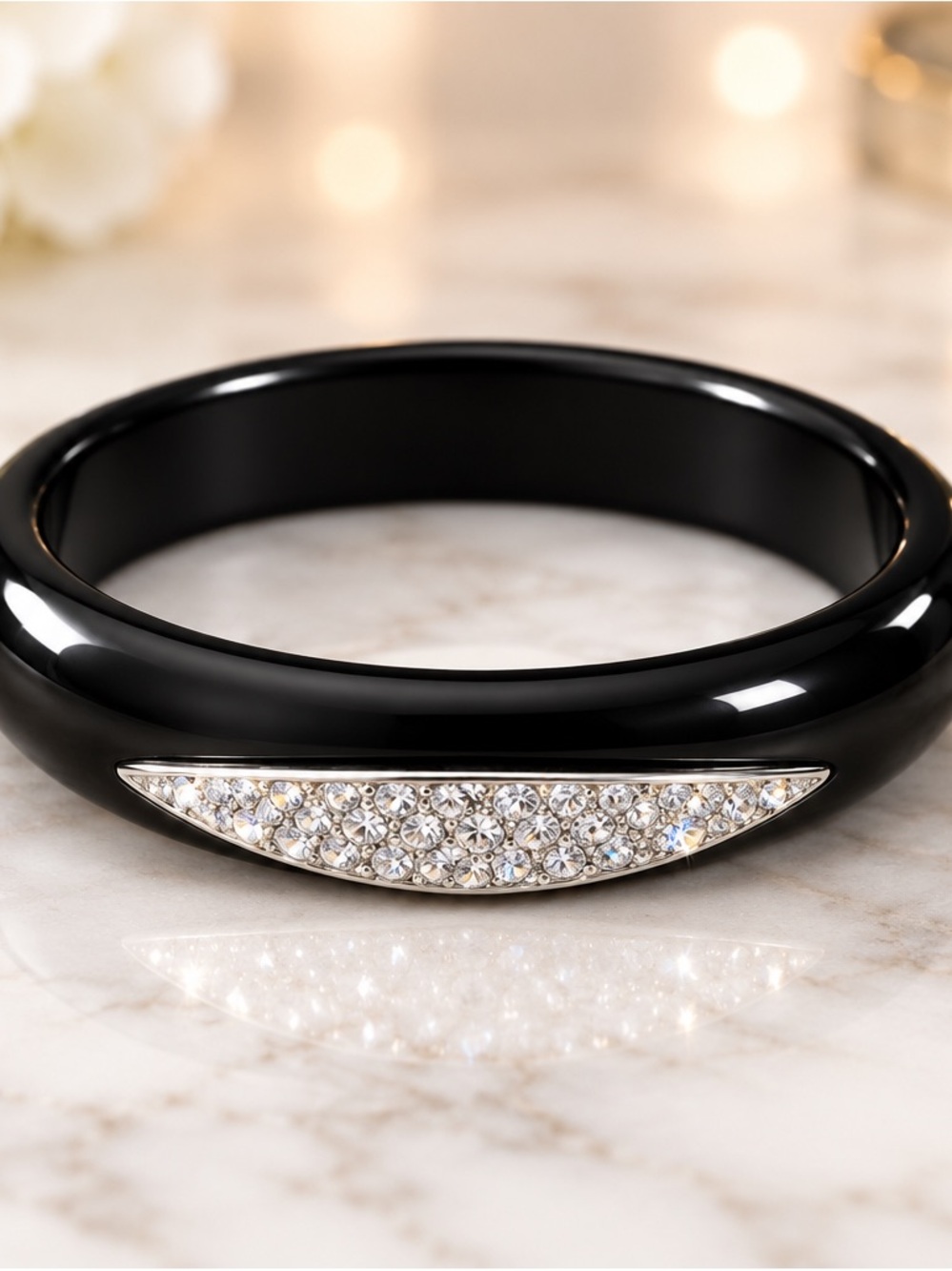 Black Crystal Pavé Resin Bangle Bracelet -l